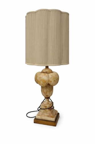 Vintage Stone / Alabaster Table Lamp with Pleated Shade