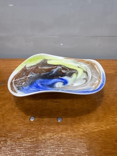 Handcrafted Art Glass Bowl - Swirled Multicolor Design