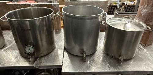 Lot of (3) Stainless Steel Home Brew Kettle Stock Pots