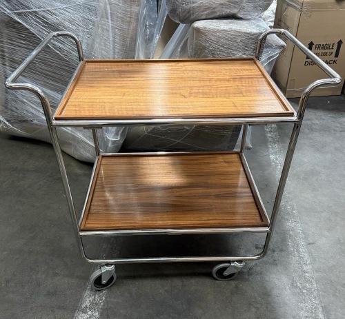 x2 - Two-Tier Serving / Bar Cart with Wood Shelves