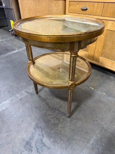 Round Two-Tier Accent Table with Glass Shelves