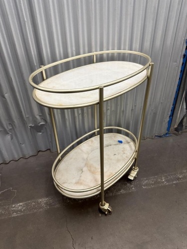 Two-Tier Oval Bar Cart with Marble Shelves