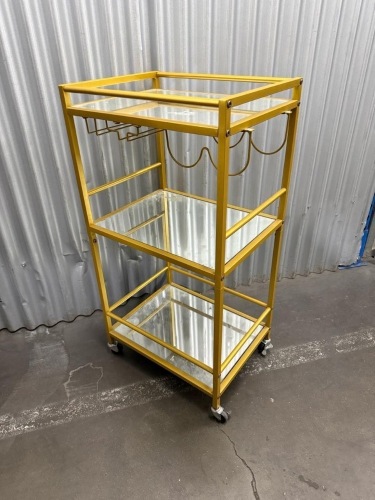 Three-Tier Gold Bar Cart with Mirrored Shelves