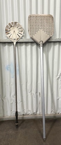 Long-handled metal pizza peels