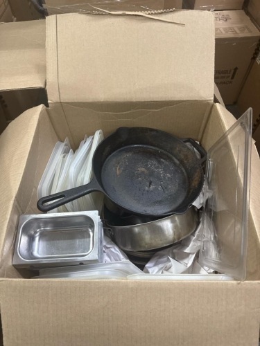 Box Lot of Pans and plastic lids