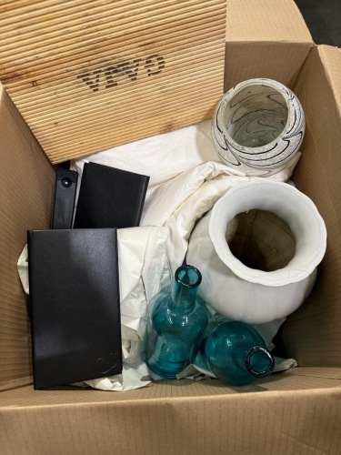 Box Lot of Vases and Assorted Decor items