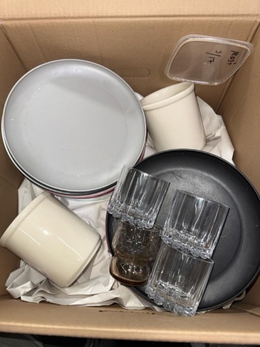 Box Lot of Cups, plates, containers