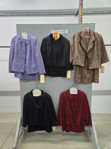 Collection of (5) 1950's era 2pc Sets of Women's Jacket's with Long Skirts