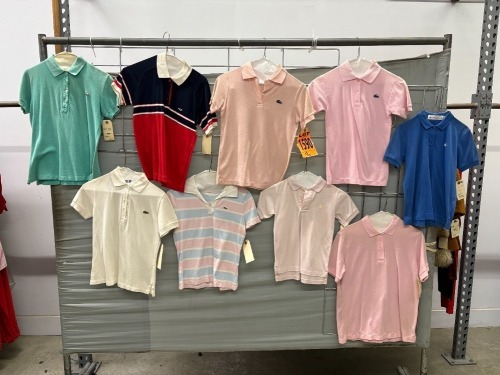 Collection of (9) light color polo shirts, Lacoste