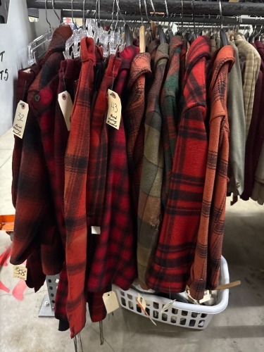 Lot of vintage red and green plaid wool / flannel jackets