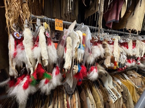 Collection of Native American-style clothing including 'mandalas', headresses