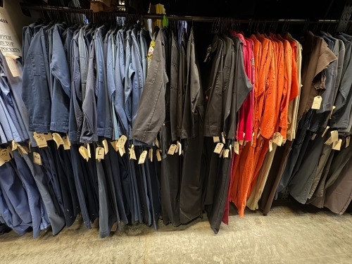 Collection of work coveralls, zipper on top pockets