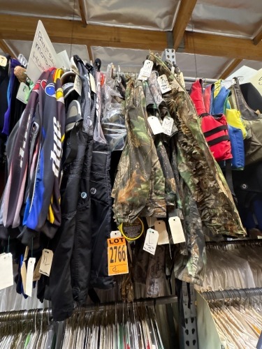 Collection of paintball, motocross, hunting clothing