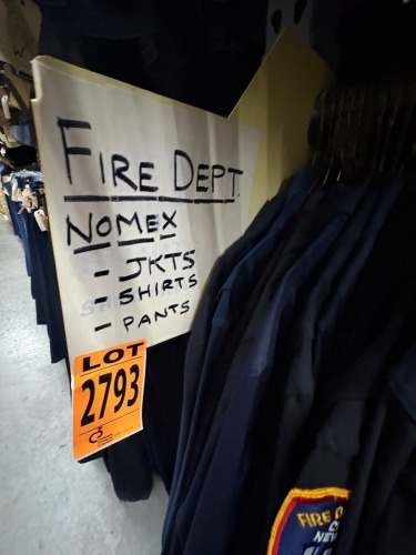 Collection of fire dept. clothing, Nomex, jackets, shirts, pants