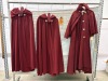 Collection of (3) burgundy capes with high collar, decorative clasps