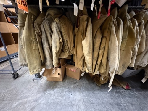 Collection of approx (20) distressed coats, fire dept.