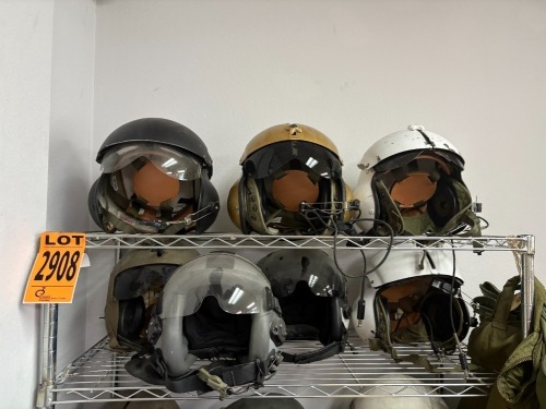 Collection of (7) Military Pilot Helmets, various sizes and styles
