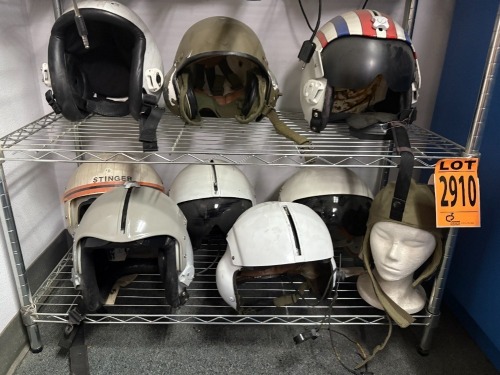 Collection of (9) Military Helmets& Headwear, various sizes and styles