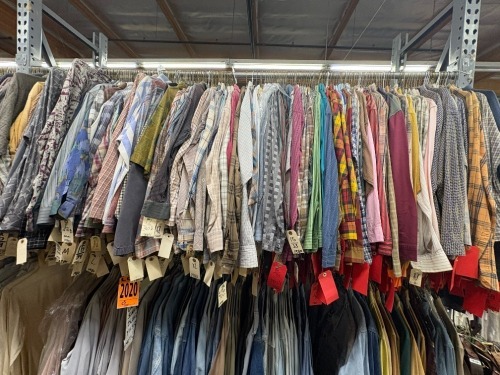 Collection of assorted long sleeve casual patterned shirts. Assorted sizes