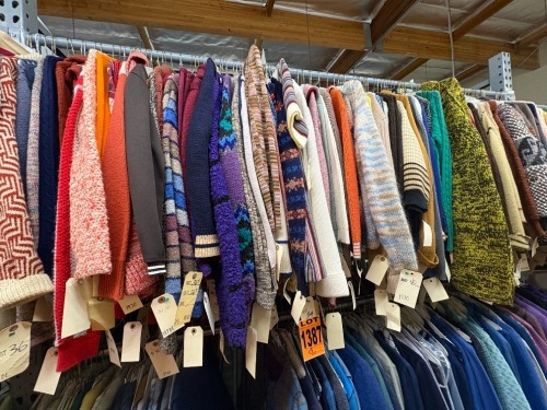 Collection fo 1970s era cardigans, pullovers, sweaters
