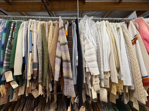 Collection fo 1970s era cardigans, pullovers, sweaters