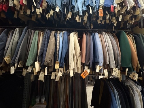 Collection of assorted 3pc 1970's suits. Assorted sizes