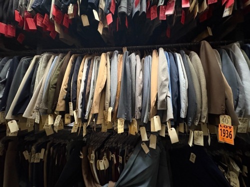 Collection of assorted 3pc 1970's suits. Assorted sizes