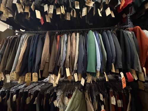 Collection of assorted 2pc 1970's suits. Assorted sizes