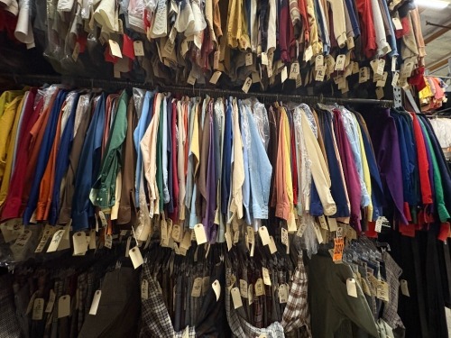 Collection of assorted 1970's polyester solid long sleeve shirts. Assorted sizes