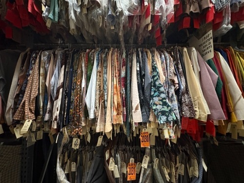 Collection of assorted 1970's polyester print long sleeve shirts. Assorted sizes.
