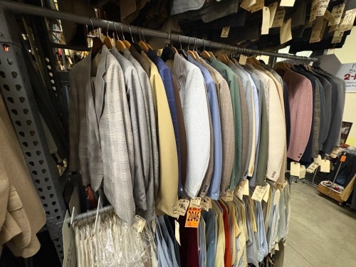 Collection of assorted 2pc 1970's suits. Assorted sizes