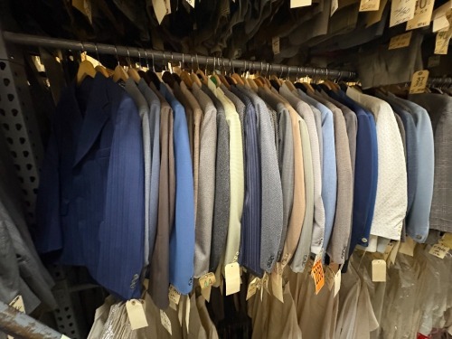 Collection of assorted 2pc 1970's suits. Assorted sizes