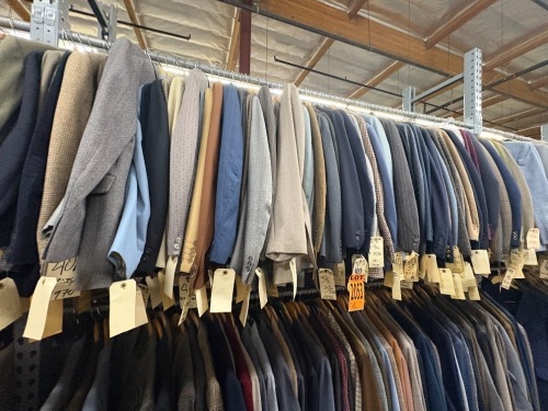 Collection of assorted 2pc 1970's suits. Assorted sizes