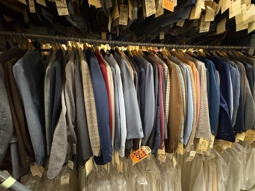 Collection of assorted 2pc 1970's suits. Assorted sizes