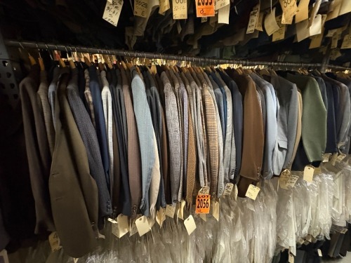 Collection of assorted 2pc 1970's suits. Assorted sizes