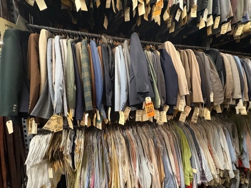 Collection of assorted 2pc 1970's suits. Assorted sizes