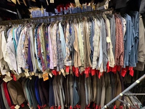Collection of assorted 1990's patterned men's long sleeve dress shirts. Assorted sizes