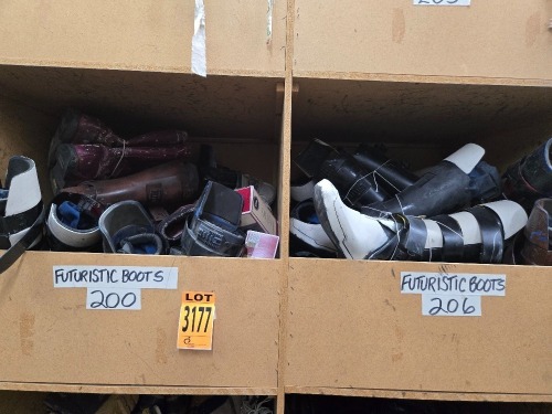 Collection of "Futuristic" style boots, in 2 cubbies